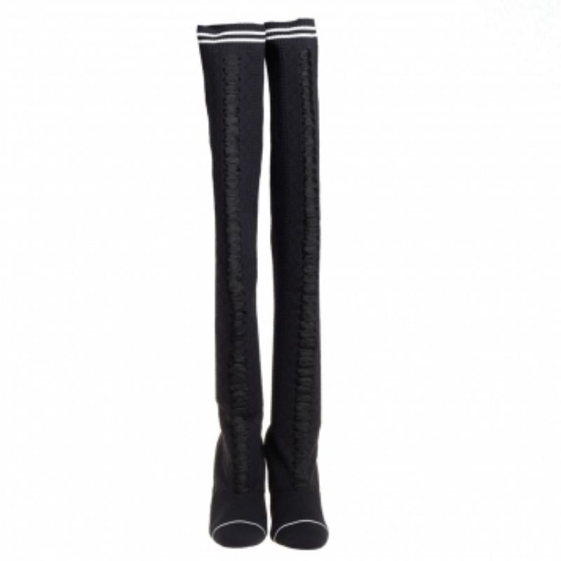 Women's Fendi Black Knit Fabric Over the Knee Boots Size 39 For Sale