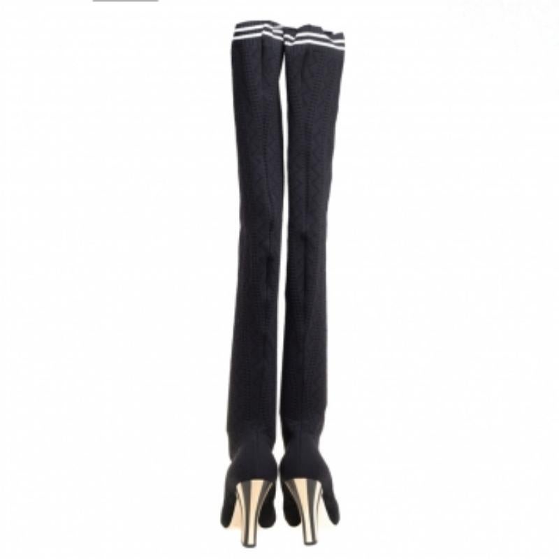 Fendi Black Knit Fabric Over the Knee Boots Size 39 For Sale 1