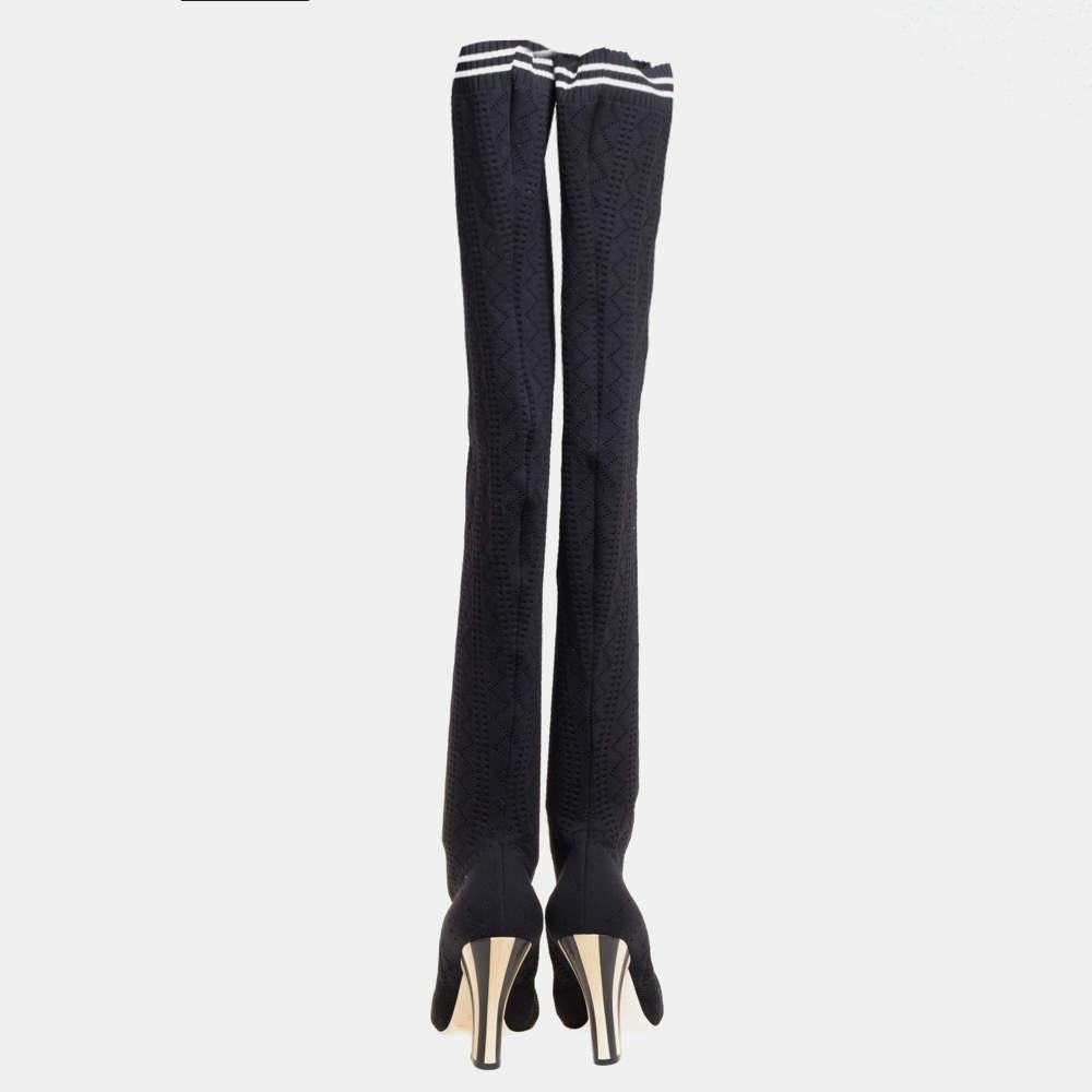 Fendi Black Knit Fabric Over the Knee Boots Size 39 2