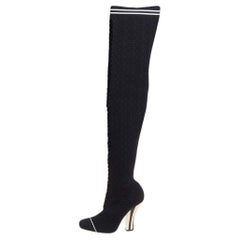 Fendi Black Knit Fabric Over the Knee Boots Size 39