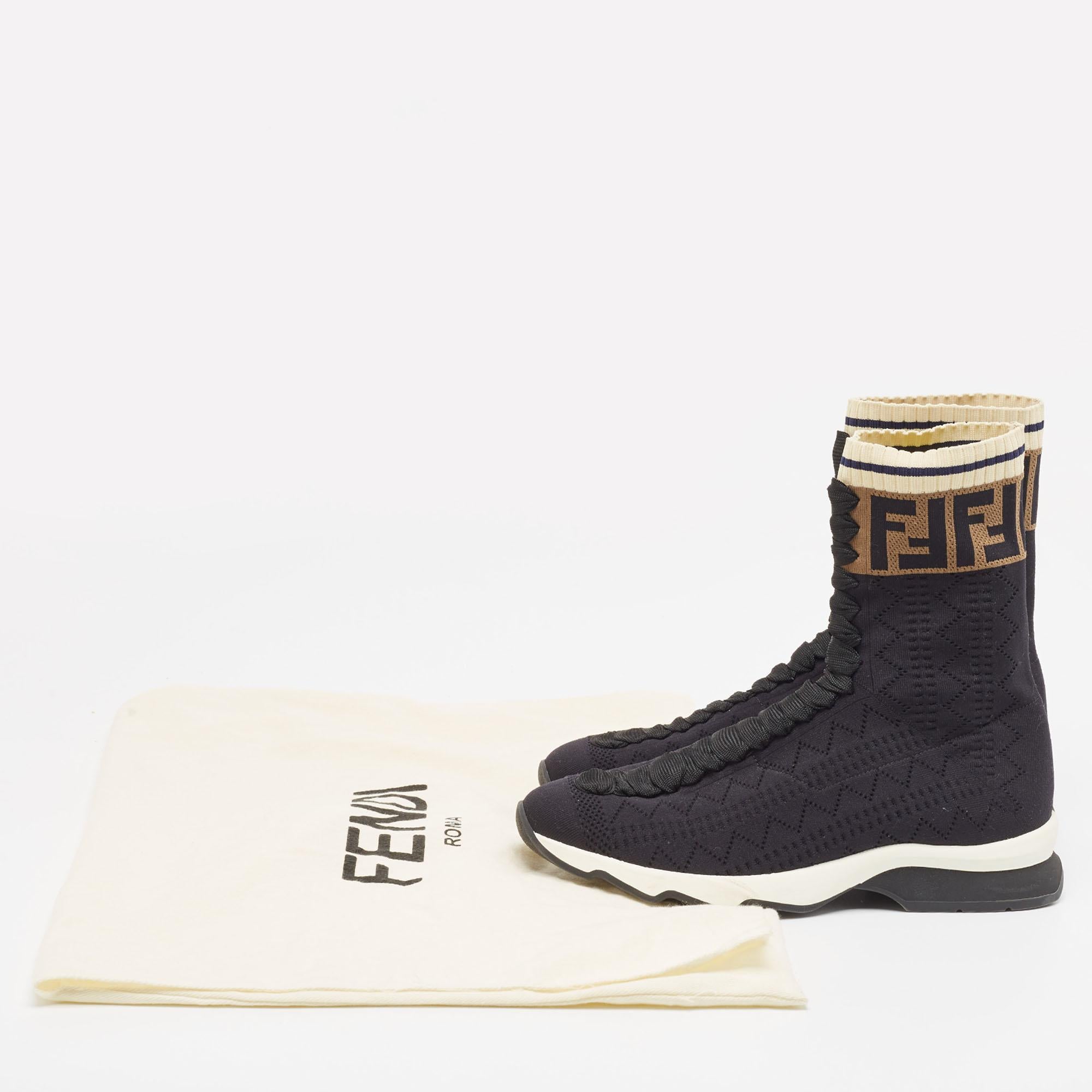 Women's Fendi Black Knit Fabric Rockoko High Top Sneakers Size 38 For Sale