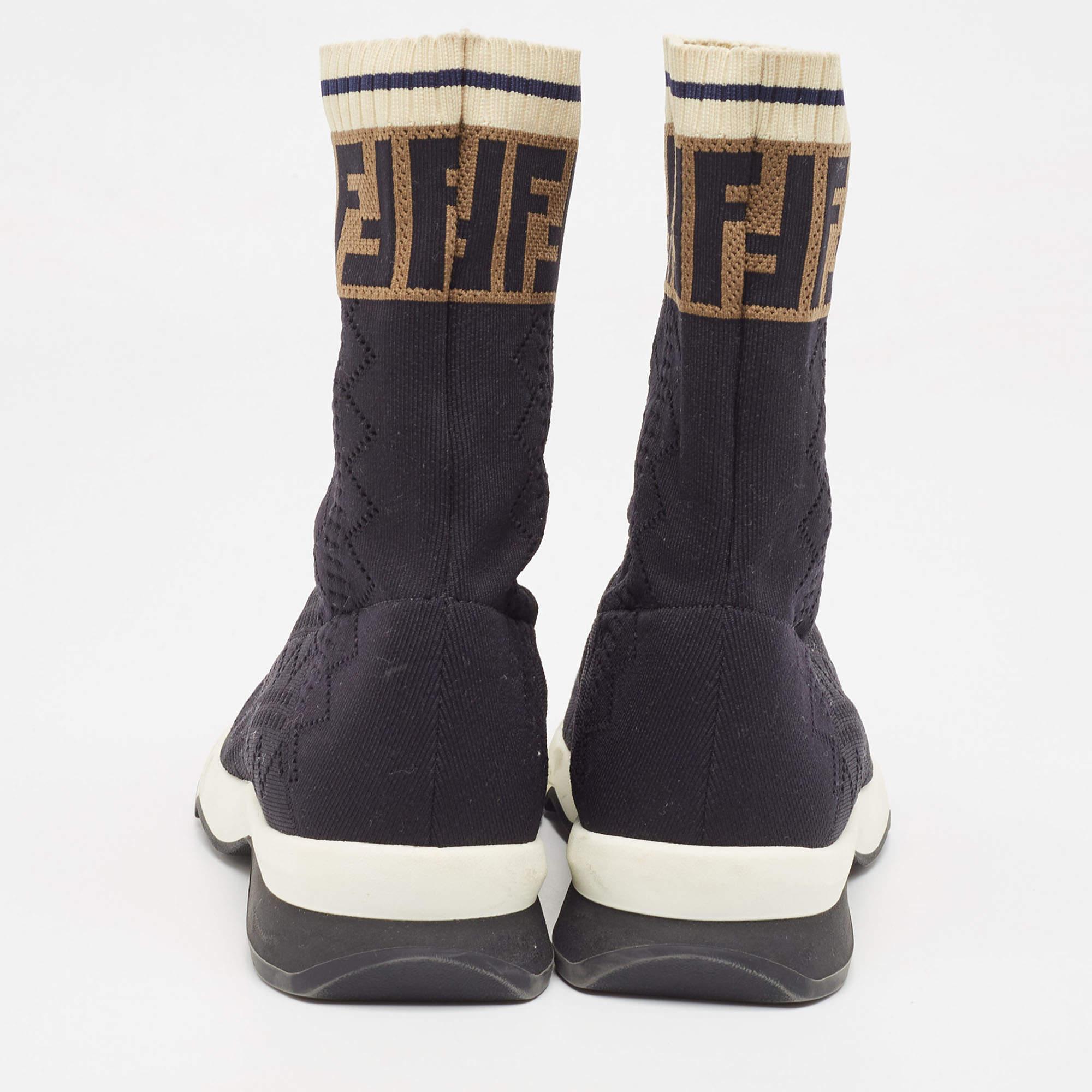 Fendi Black Knit Fabric Rockoko High Top Sneakers Size 38 3