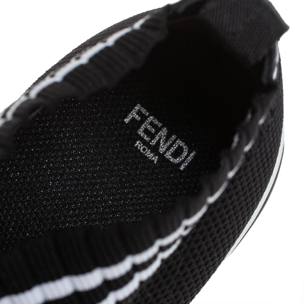 Fendi Black Knit Fabric Rockoko Low Top Sneakers Size 37 In New Condition In Dubai, Al Qouz 2