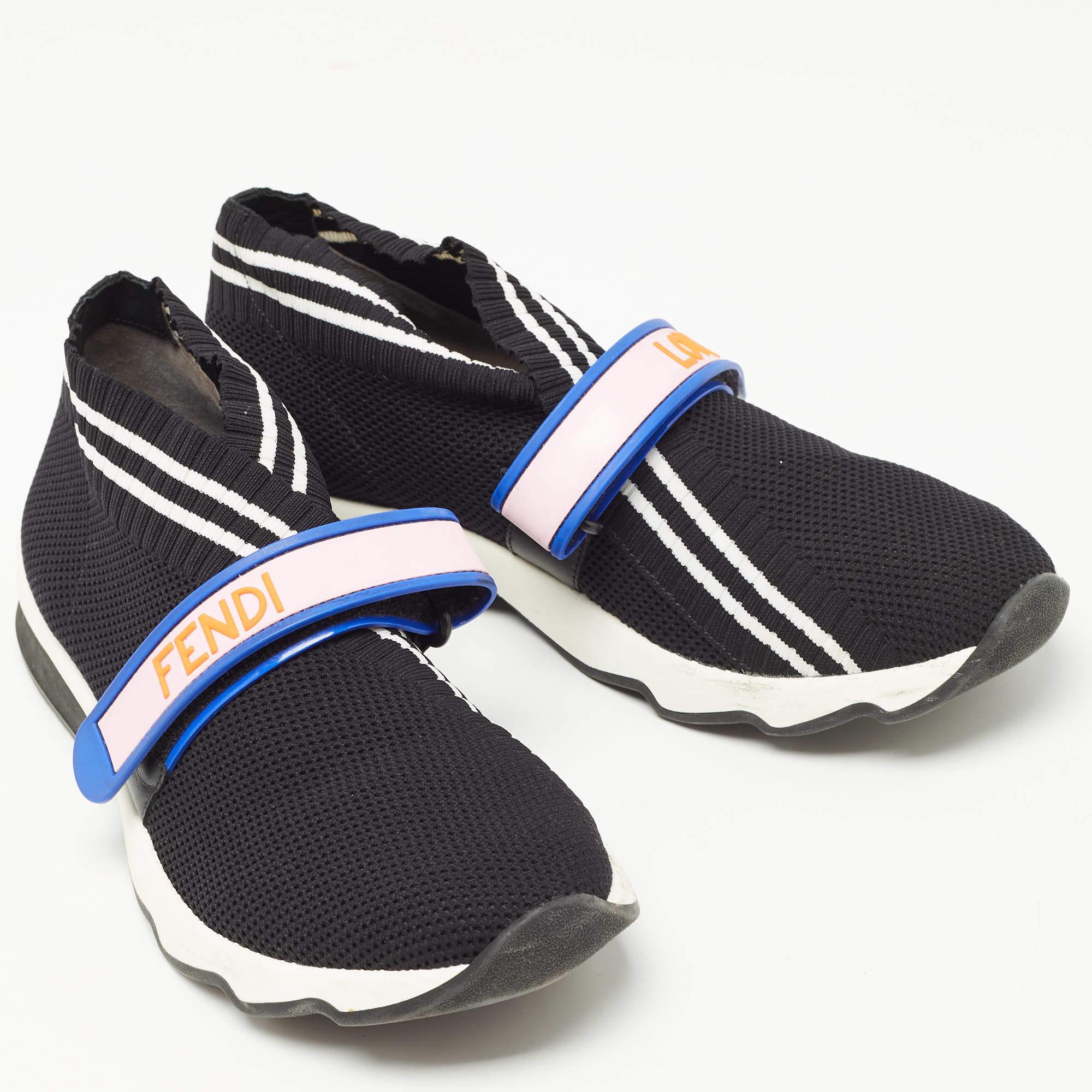Fendi Black Knit Fabric Rockoko Mismatch Sneakers Size 41 In Good Condition For Sale In Dubai, Al Qouz 2