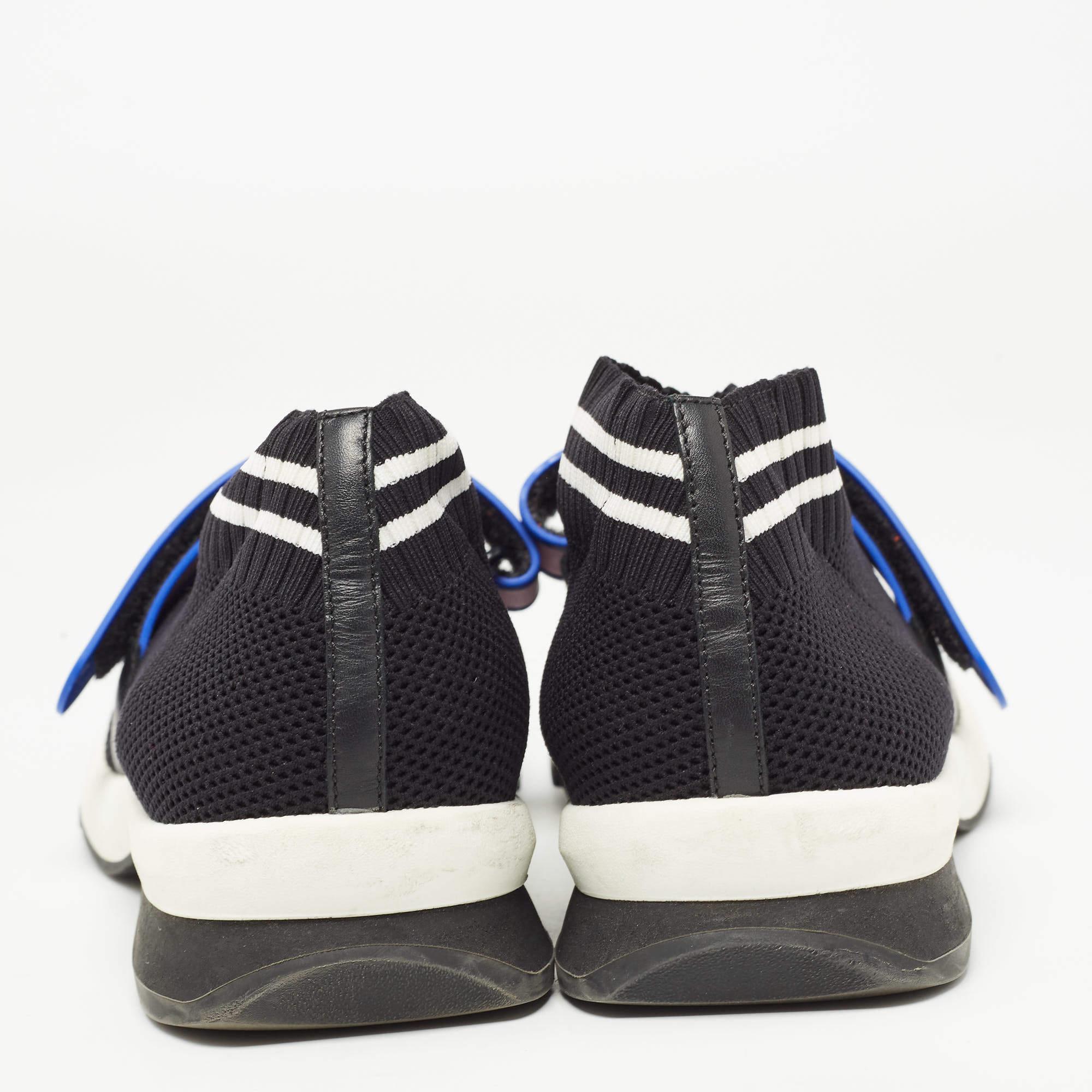 Fendi Black Knit Fabric Rockoko Mismatch Sneakers Size 41 For Sale 3
