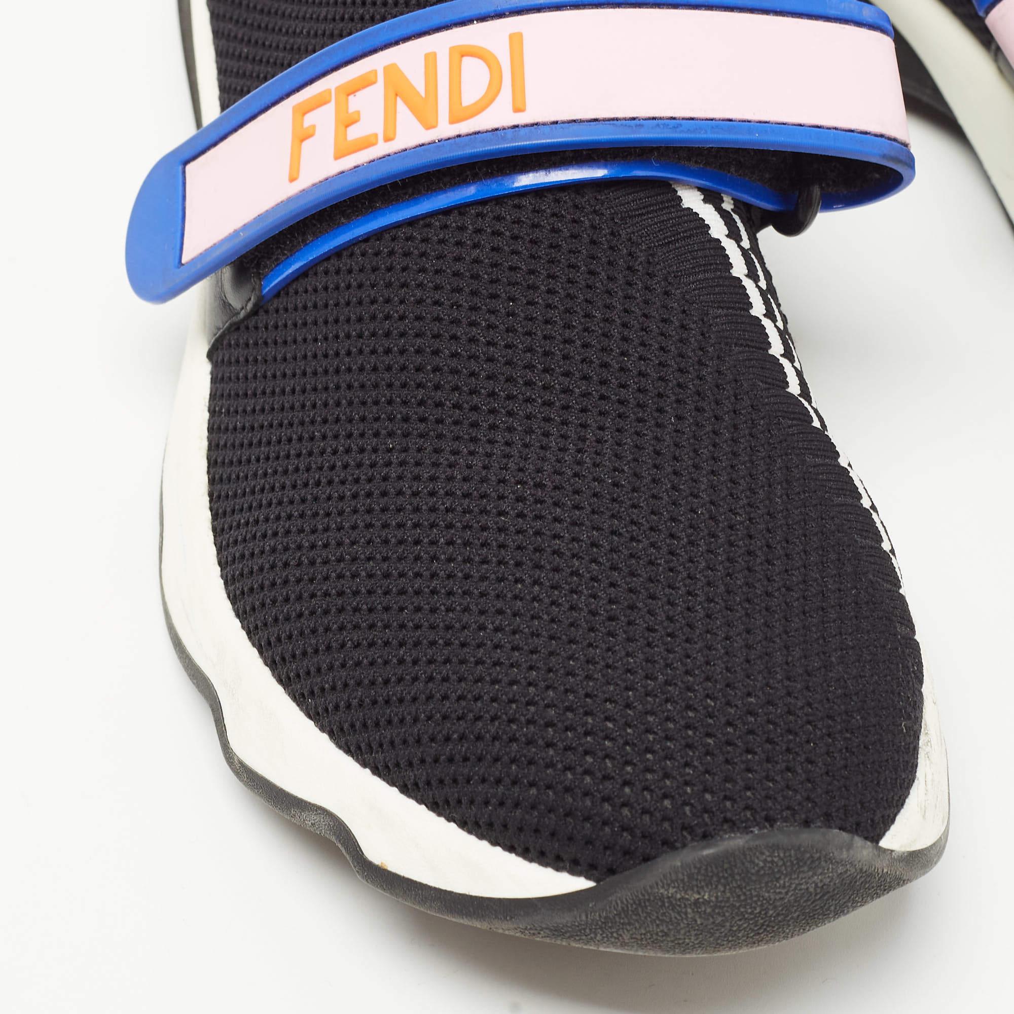 Fendi Black Knit Fabric Rockoko Mismatch Sneakers Size 41 For Sale 4