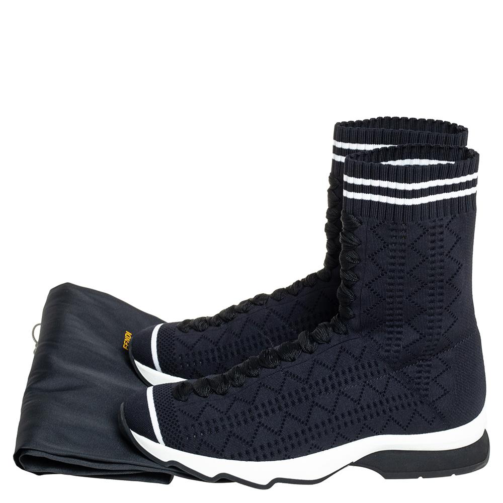 Fendi Black Knit Fabric Sock High Top Sneakers Size 35 2