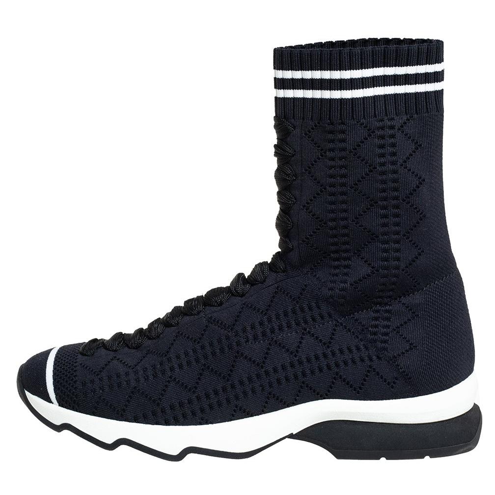 Fendi Black Knit Fabric Sock High Top Sneakers Size 35