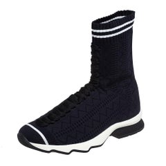 Fendi Black Knit Fabric Sock High Top Sneakers Size 37