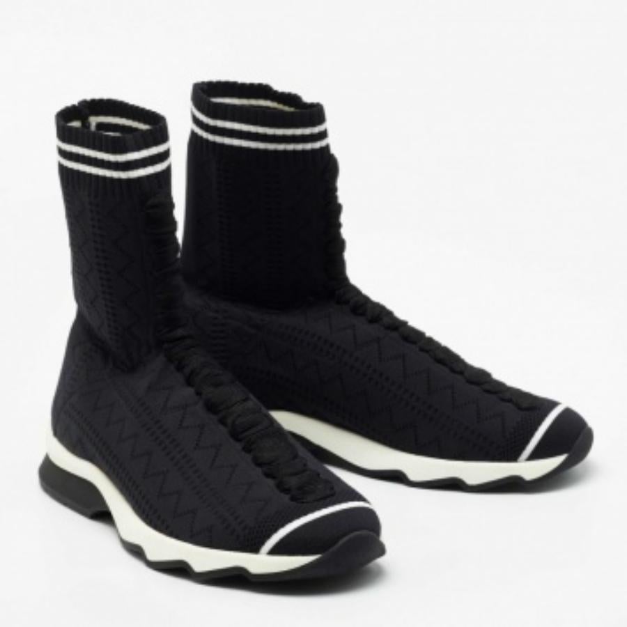 Fendi Schwarz Knit Stoff Socke High Top Turnschuhe Größe 40 im Zustand „Gut“ im Angebot in Dubai, Al Qouz 2