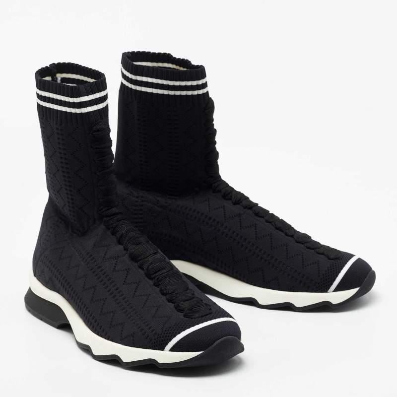 Noir Fendi Black Knit Fabric Sock High Top Sneakers Size 40 en vente