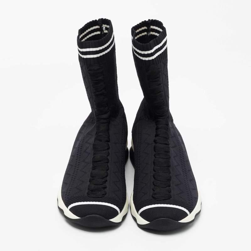 Women's Fendi Black Knit Fabric Sock High Top Sneakers Size 40 For Sale