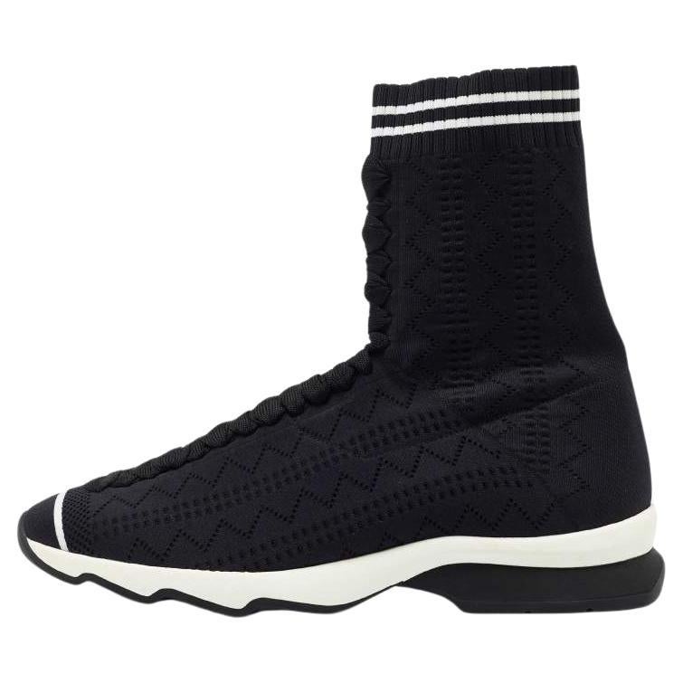 Fendi Black Knit Fabric Sock High Top Sneakers Size 40 en vente