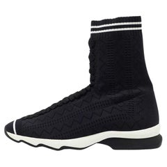 Used Fendi Black Knit Fabric Sock High Top Sneakers Size 40