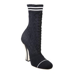 Fendi Black Knit Lace Up Detail Sock Boots Size IT 36