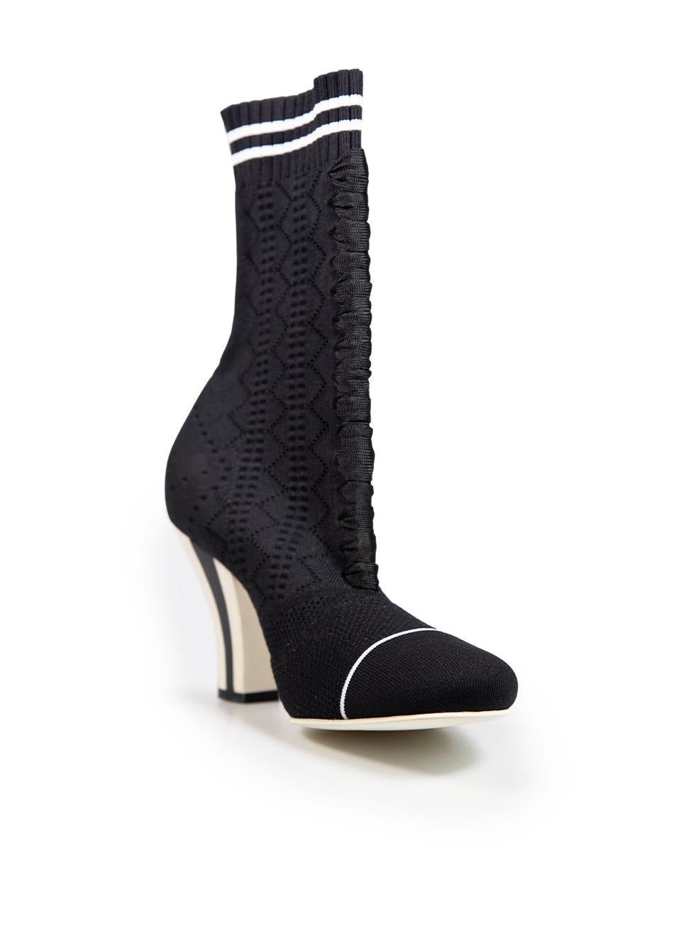 CONDITION is Never worn. Due to poor storage of the shoes wear is evident to the heels with indents on the right heel and small abrasion on the heel outsole on this new Fendi designer resale item.
  
  Details
  
  
  Black
  
  Cloth textile
  
 