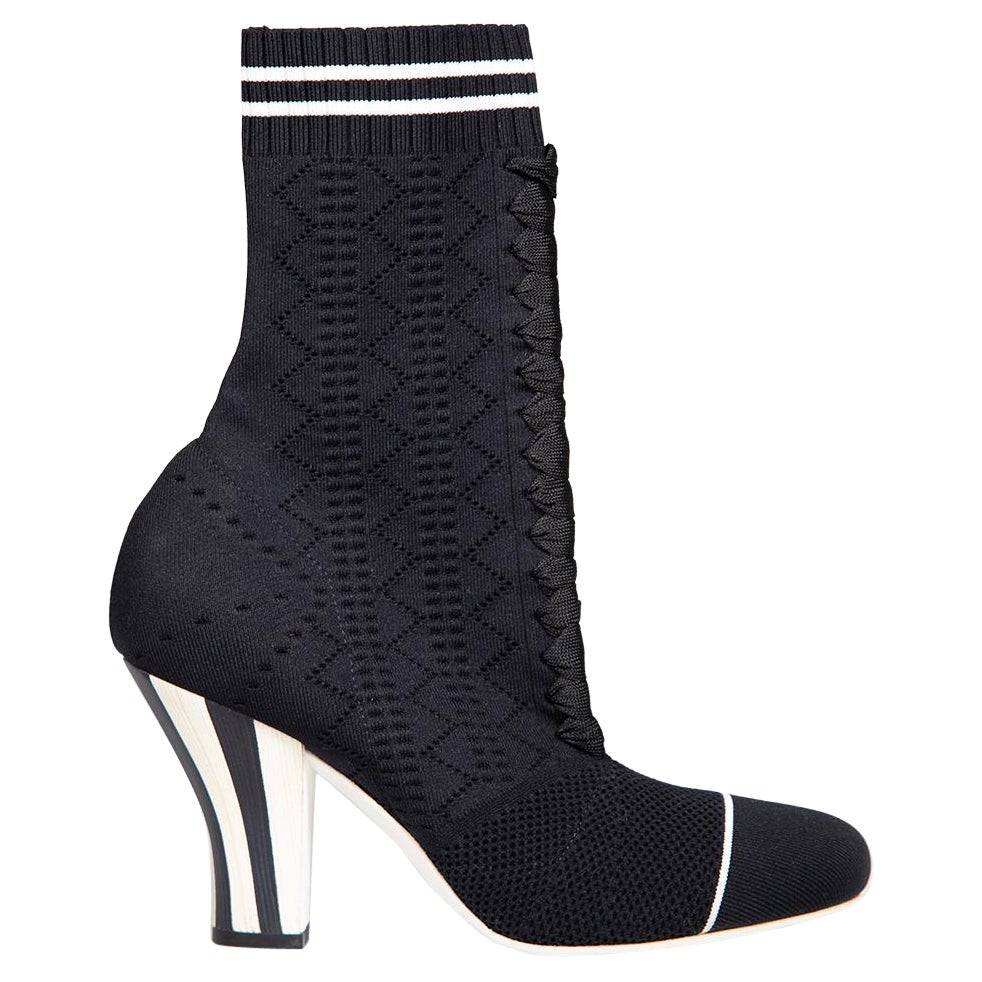 Fendi Black Knit Rockoko Runway Ankle Boots Size IT 37