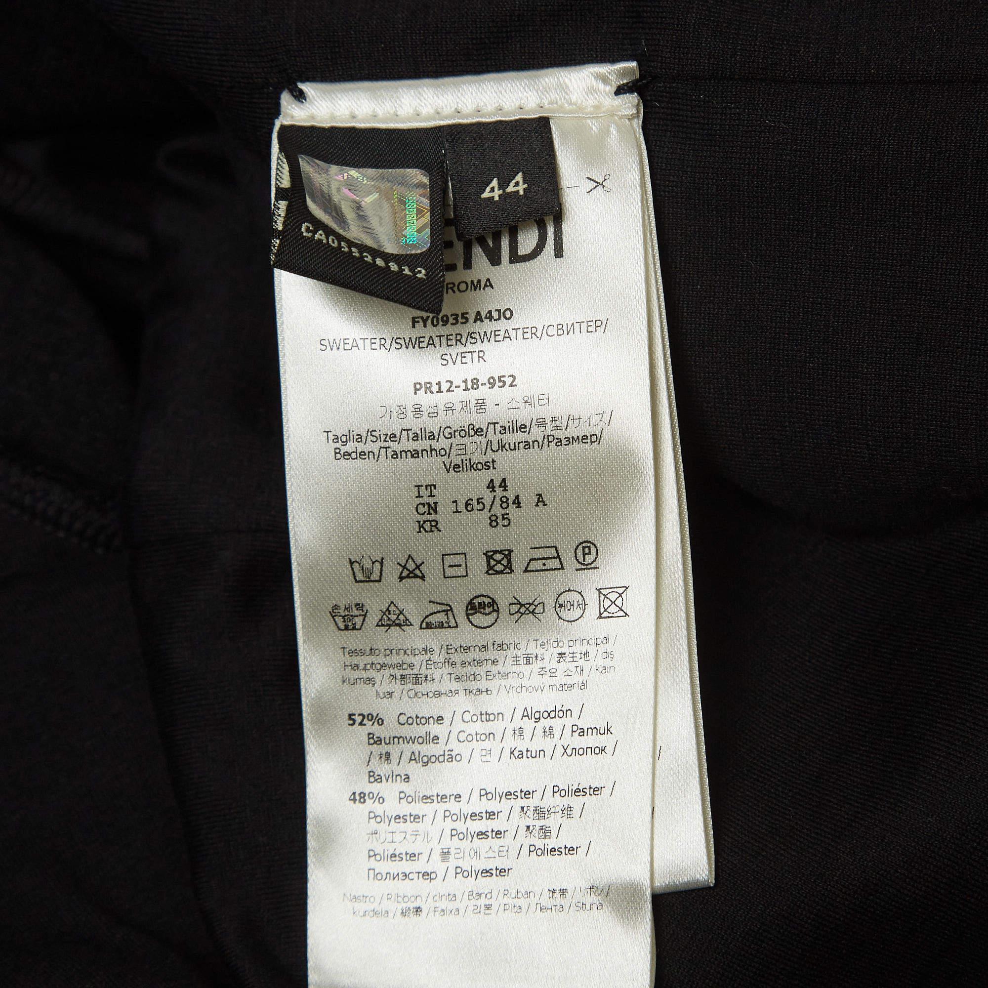 Fendi Black Knit Side Logo Tape Zip Front Jacket XS In Excellent Condition In Dubai, Al Qouz 2