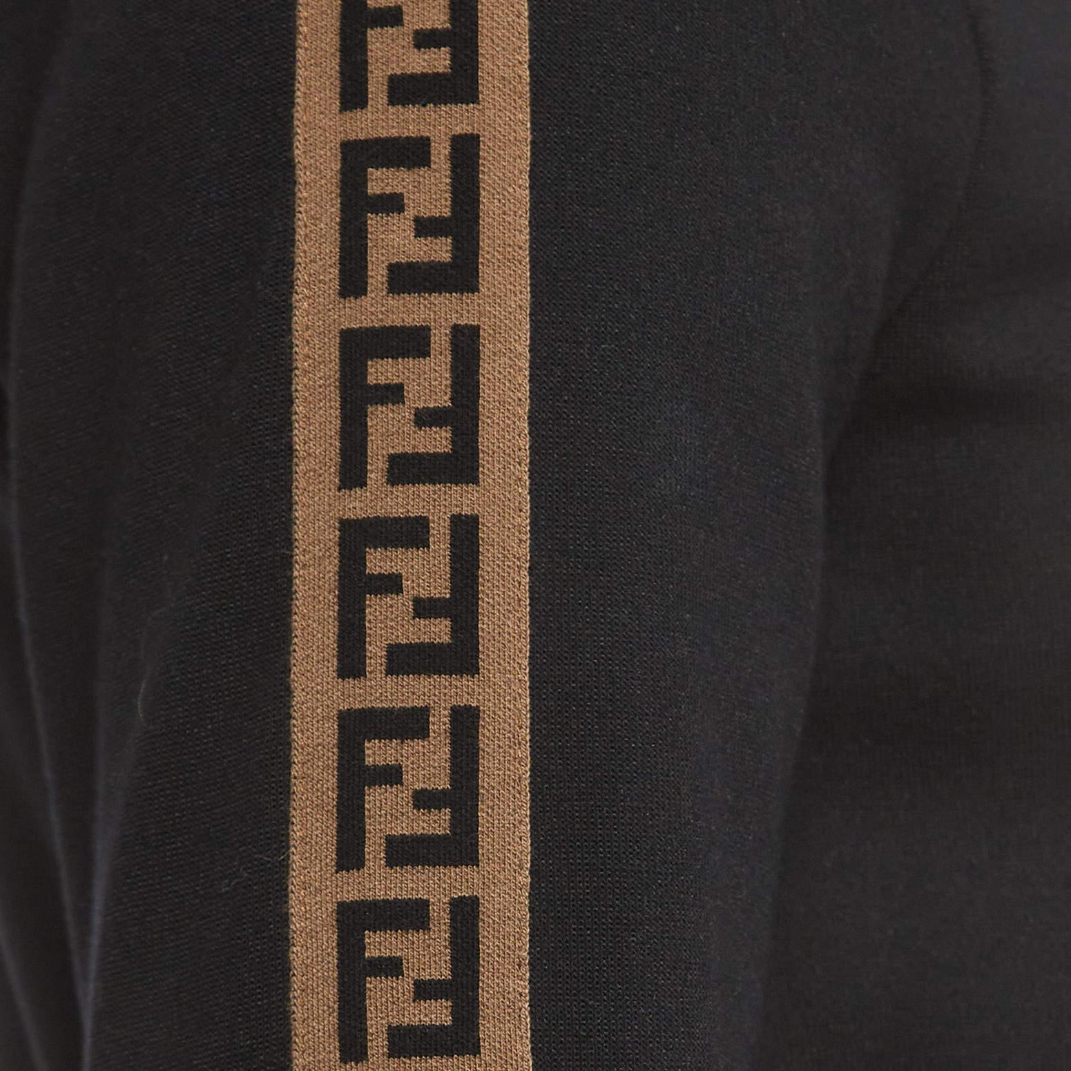 Men's Fendi Black Knit Side Logo Tape Zip Front Jacket XS