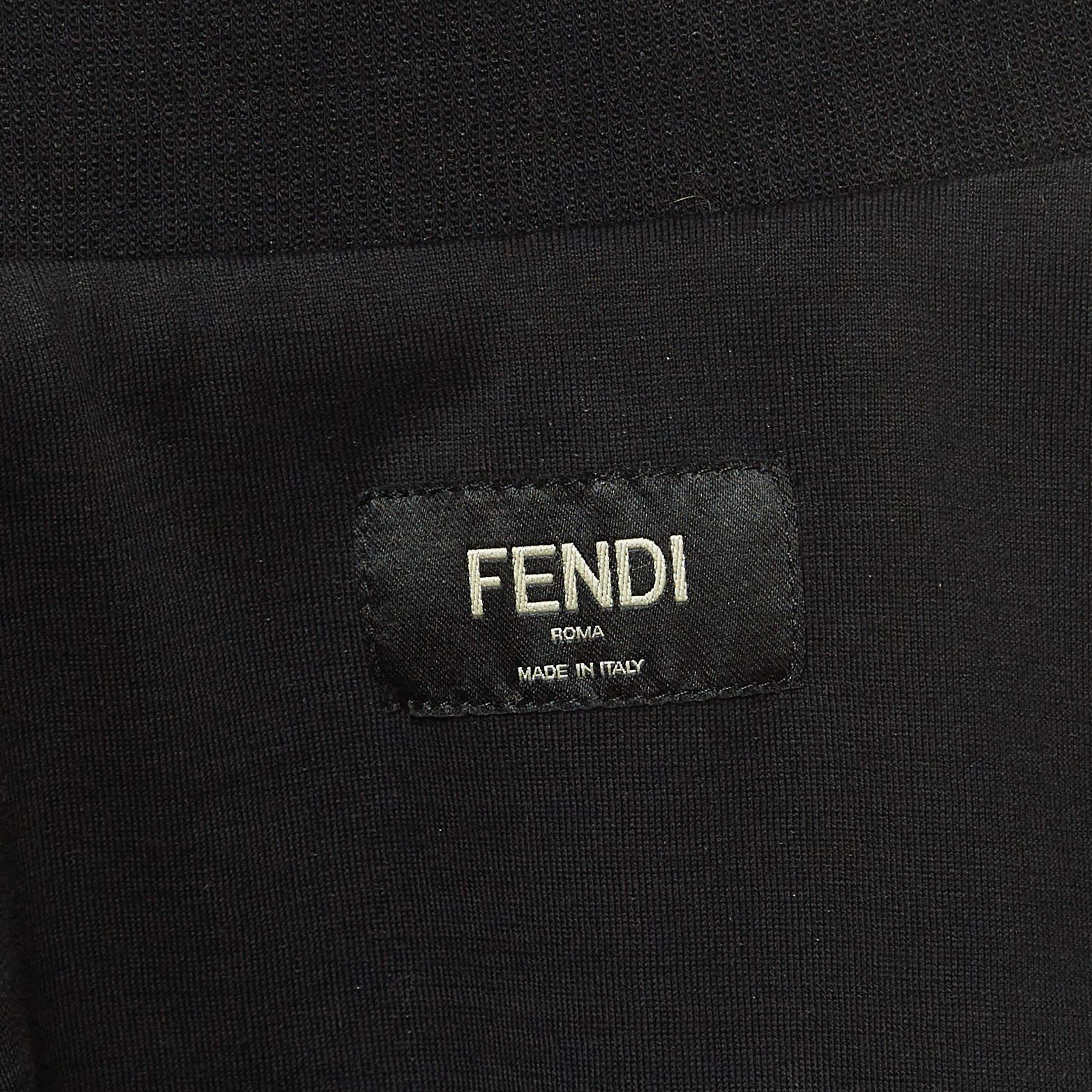 Fendi Black Knit Side Logo Tape Zip Front Jacket XS 2