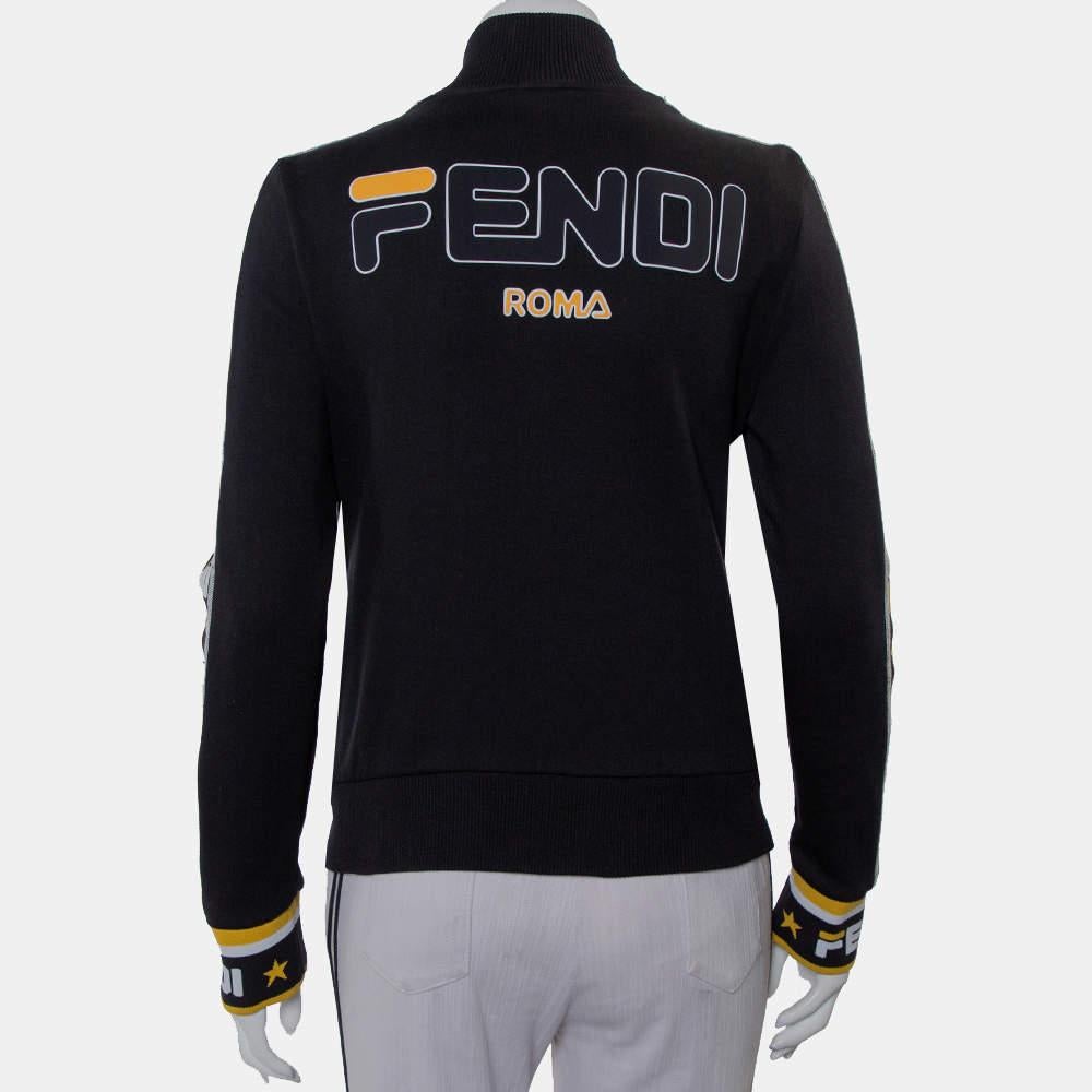 Fendi Black Knit Zipper Front Sweatshirt L In Good Condition For Sale In Dubai, Al Qouz 2