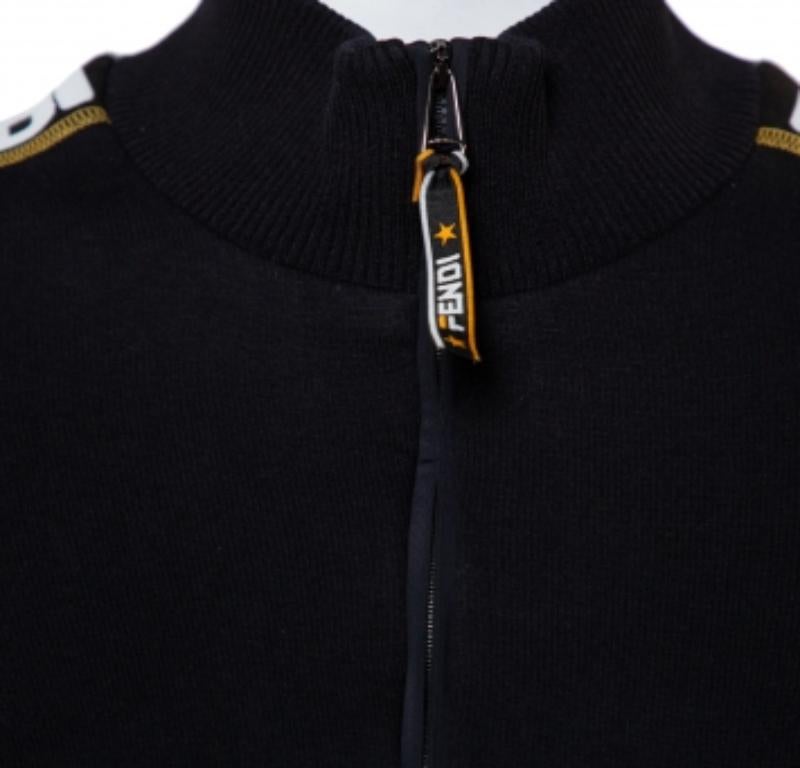 Women's Fendi Black Knit Zipper Front Sweatshirt L For Sale