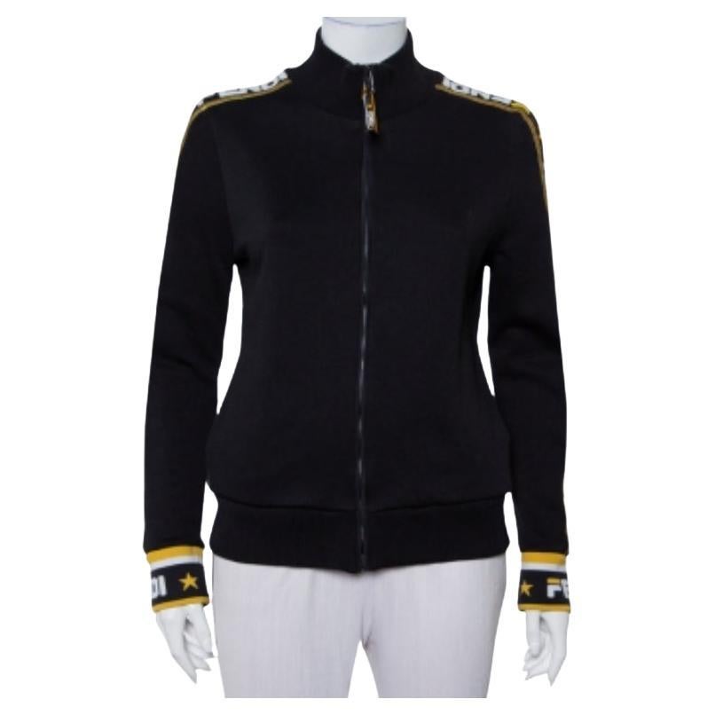 Fendi Black Knit Zipper Front Sweatshirt L For Sale
