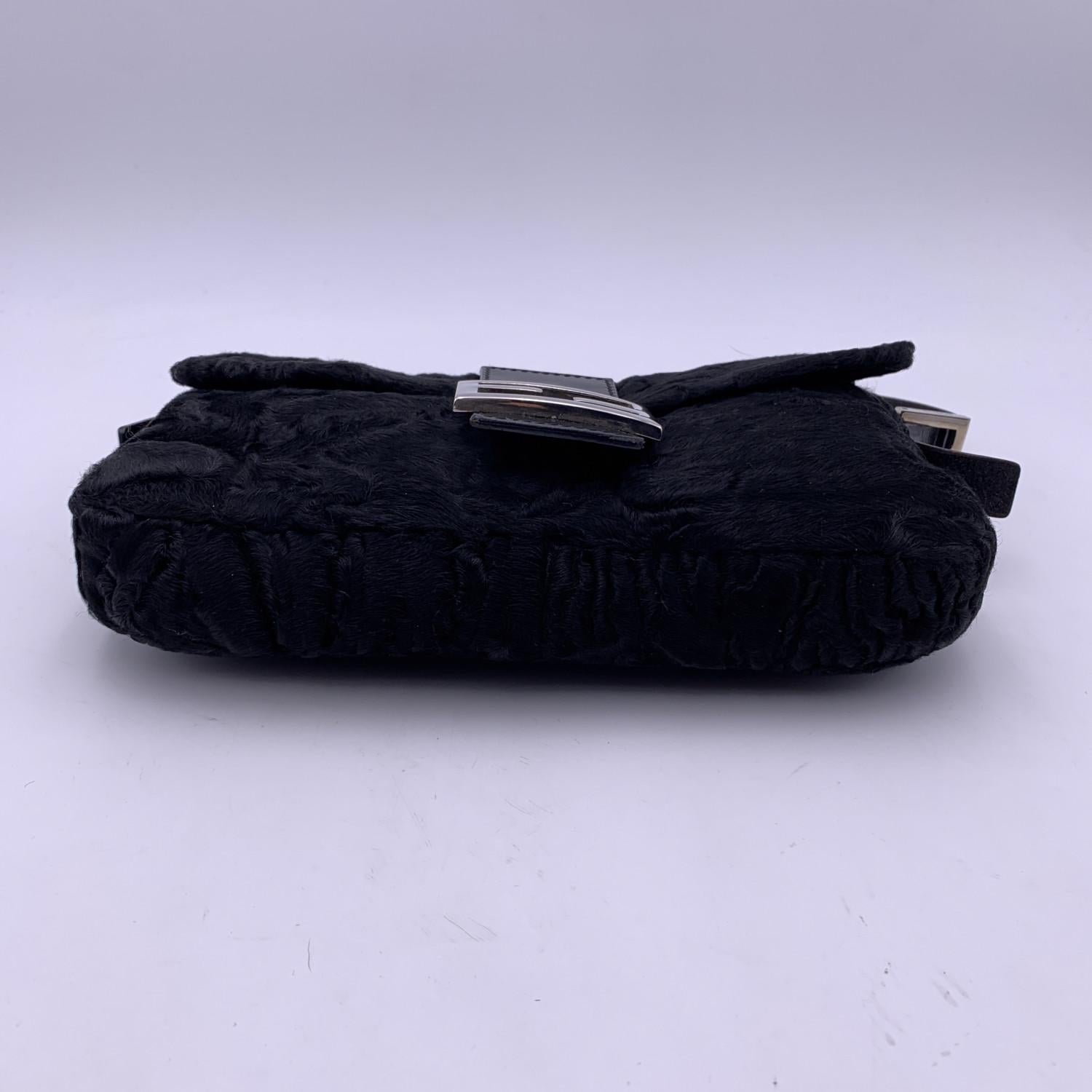 Fendi Black Lamb Fur and Leather Baguette Shoulder Bag Handbag 1