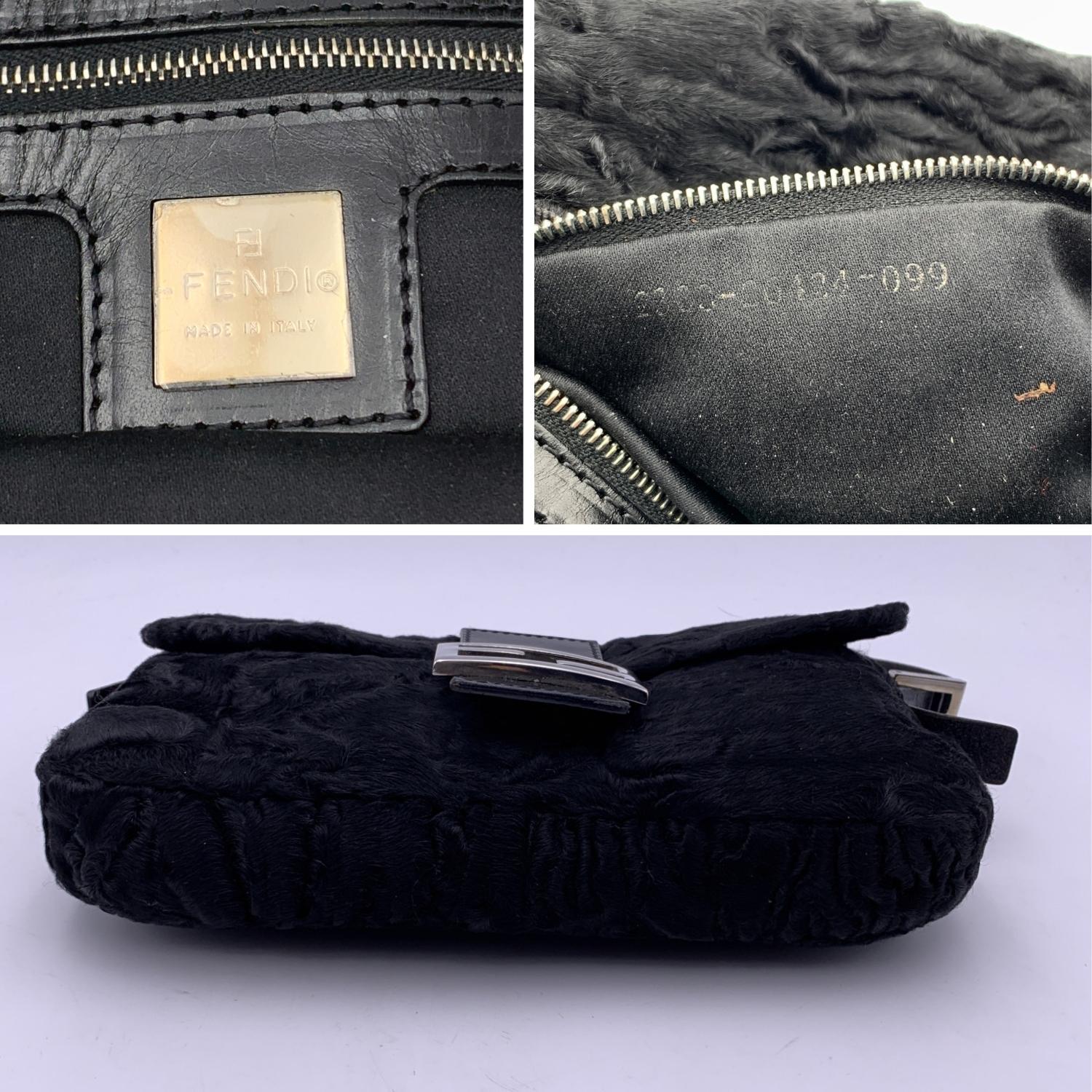 Fendi Black Lamb Fur and Leather Baguette Shoulder Bag Handbag 2