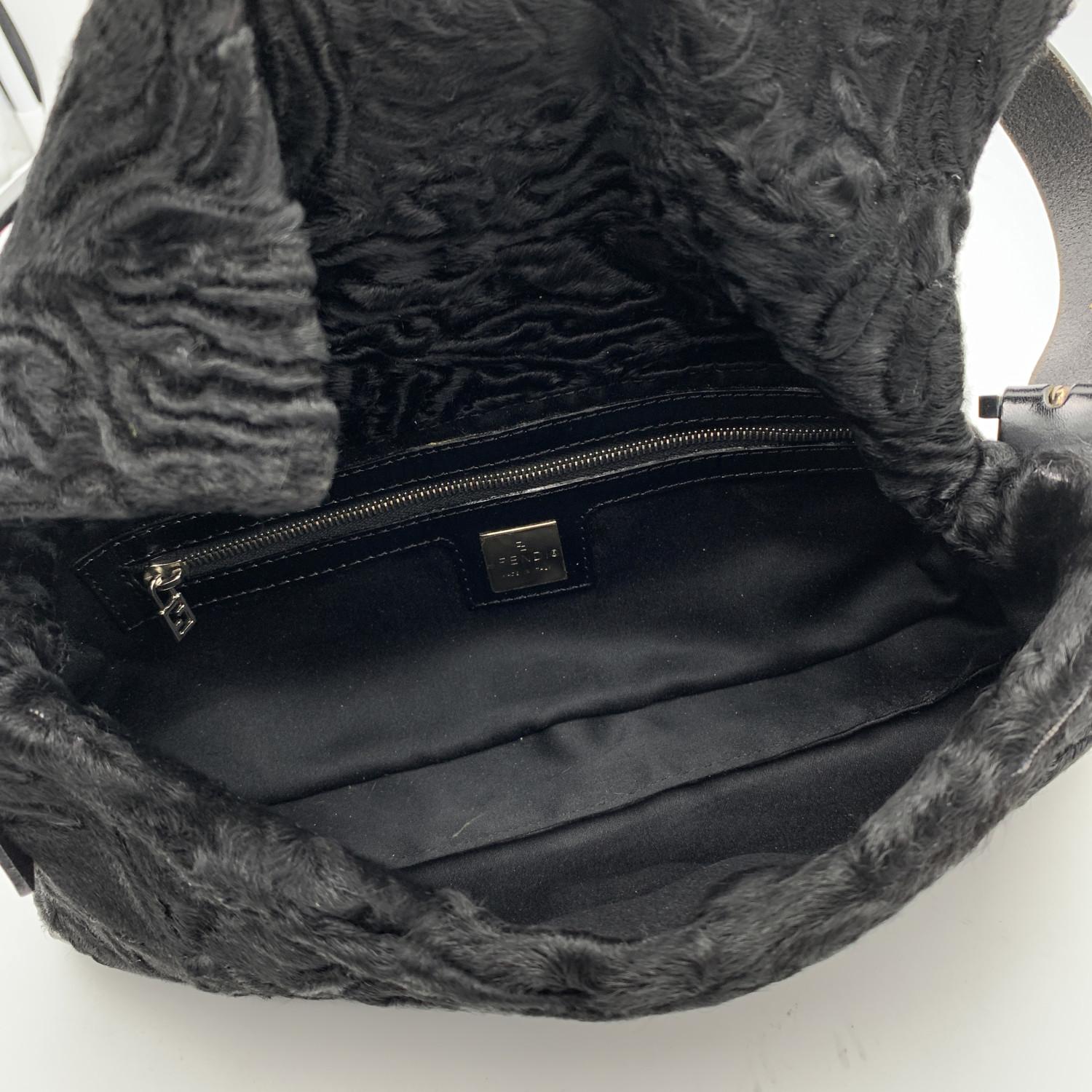 Fendi Black Lamb Fur and Leather Baguette Shoulder Bag Handbag 3