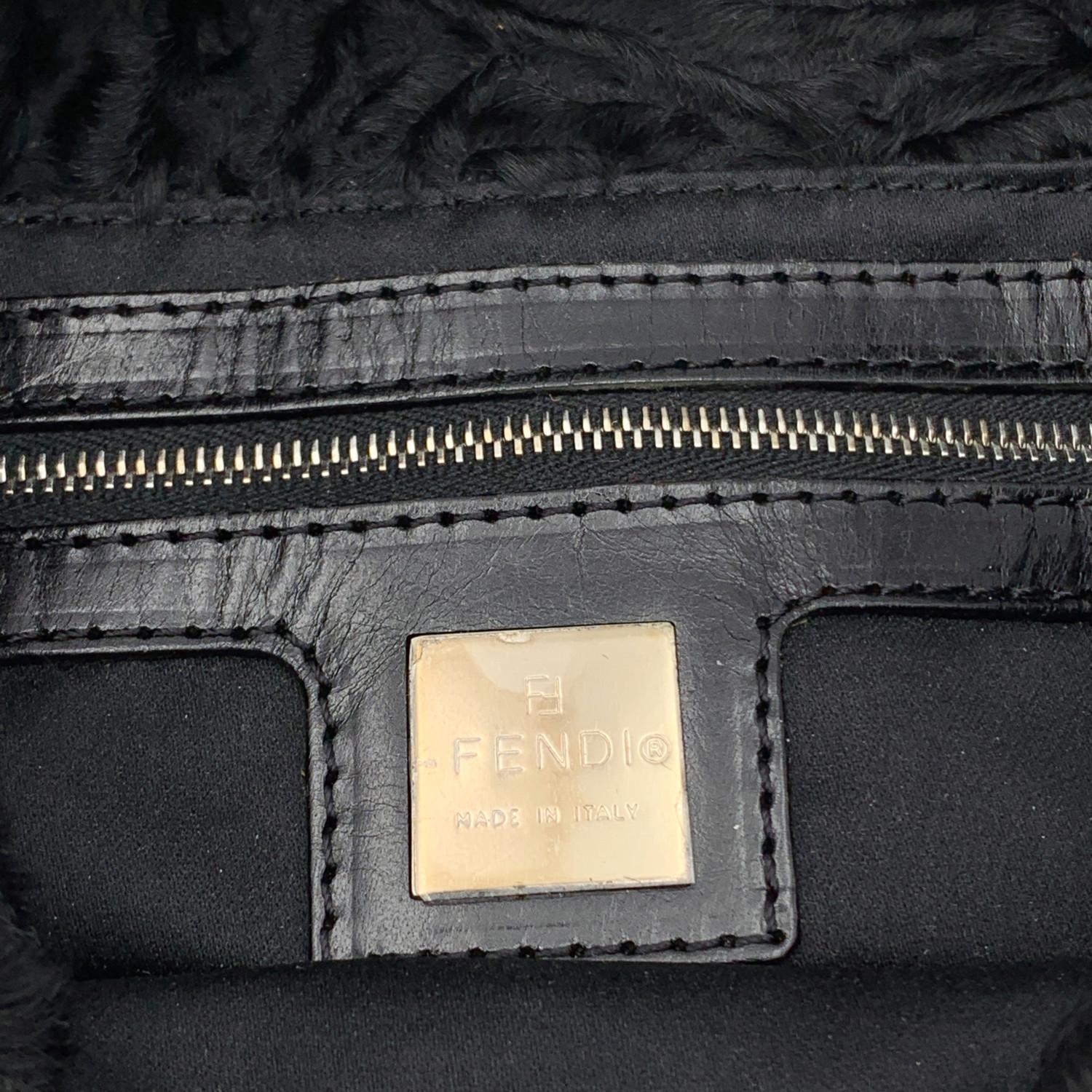 Fendi Black Lamb Fur and Leather Baguette Shoulder Bag Handbag 4