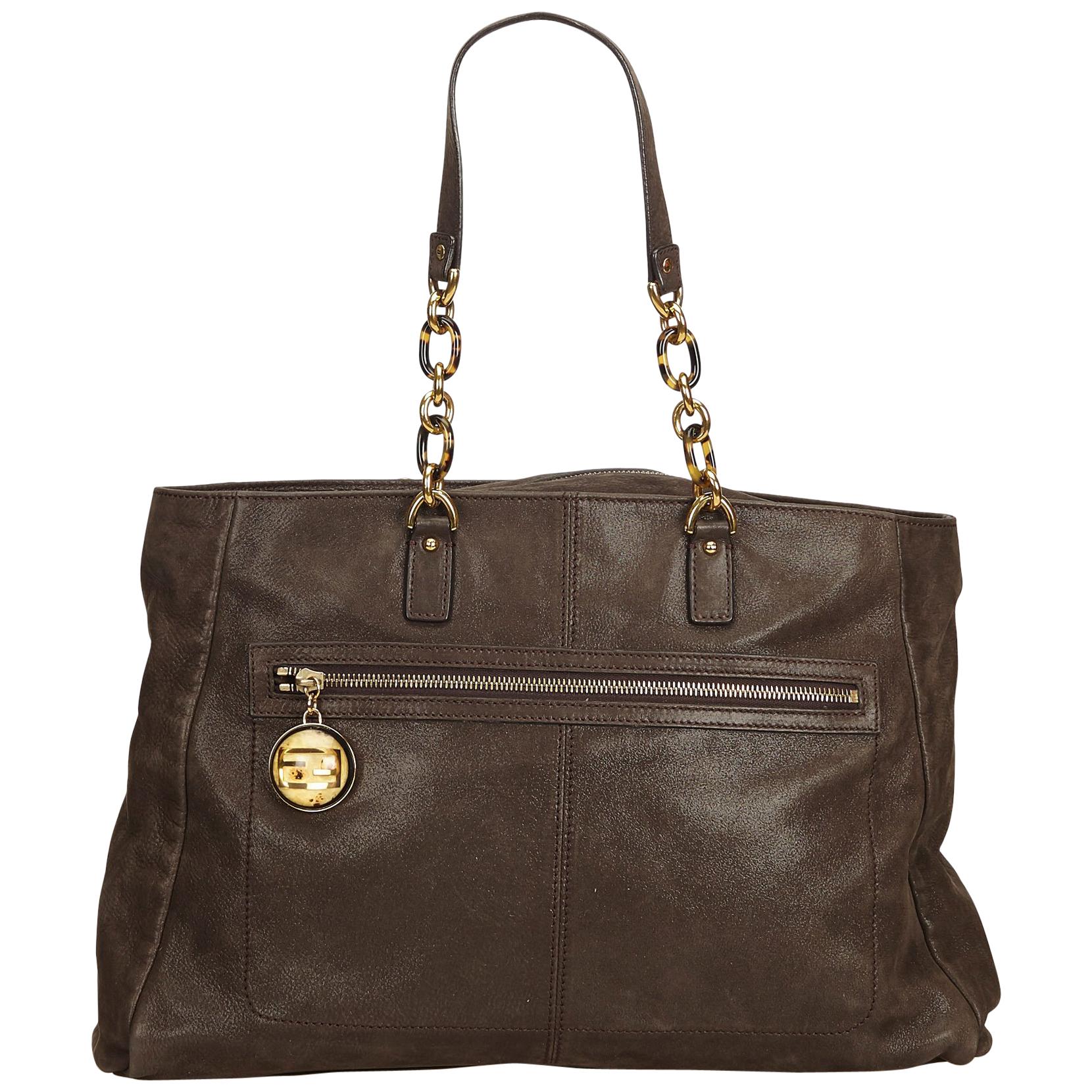 Fendi Black Lame Leather Shoulder Bag