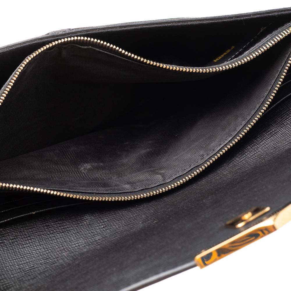Fendi Pochette a busta in pelle nera 2 Jours 2