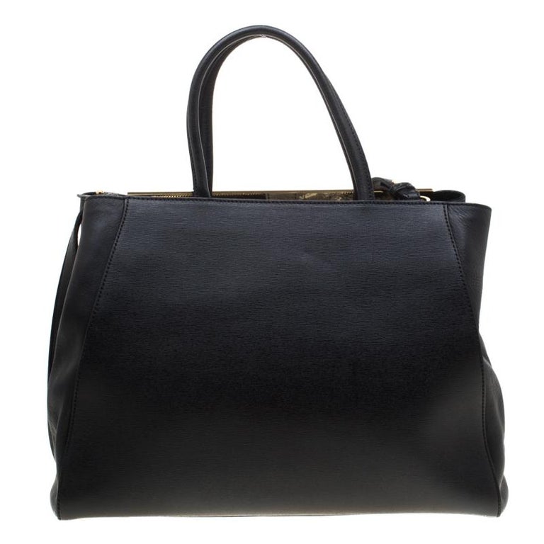 Fendi Black Leather 2Jours Top Handle Bag For Sale at 1stDibs