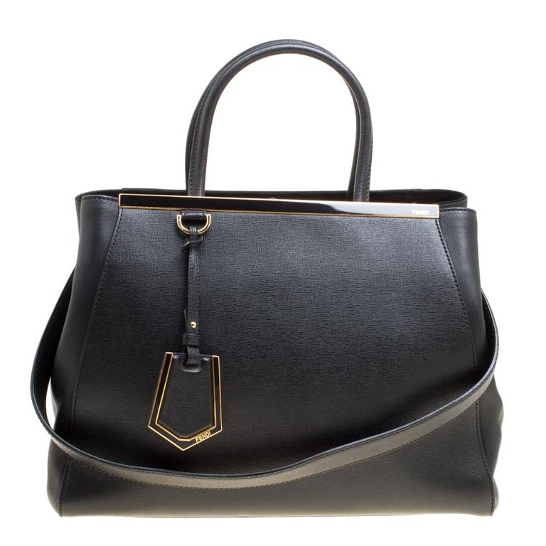 Fendi Black Leather 2Jours Top Handle Bag For Sale at 1stDibs