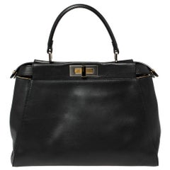 Fendi Black Leather and Calf Hair Lining Medium Peekaboo Top Handle Bag