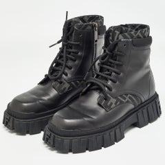 Fendi - Bottines noires en cuir et toile taille 41