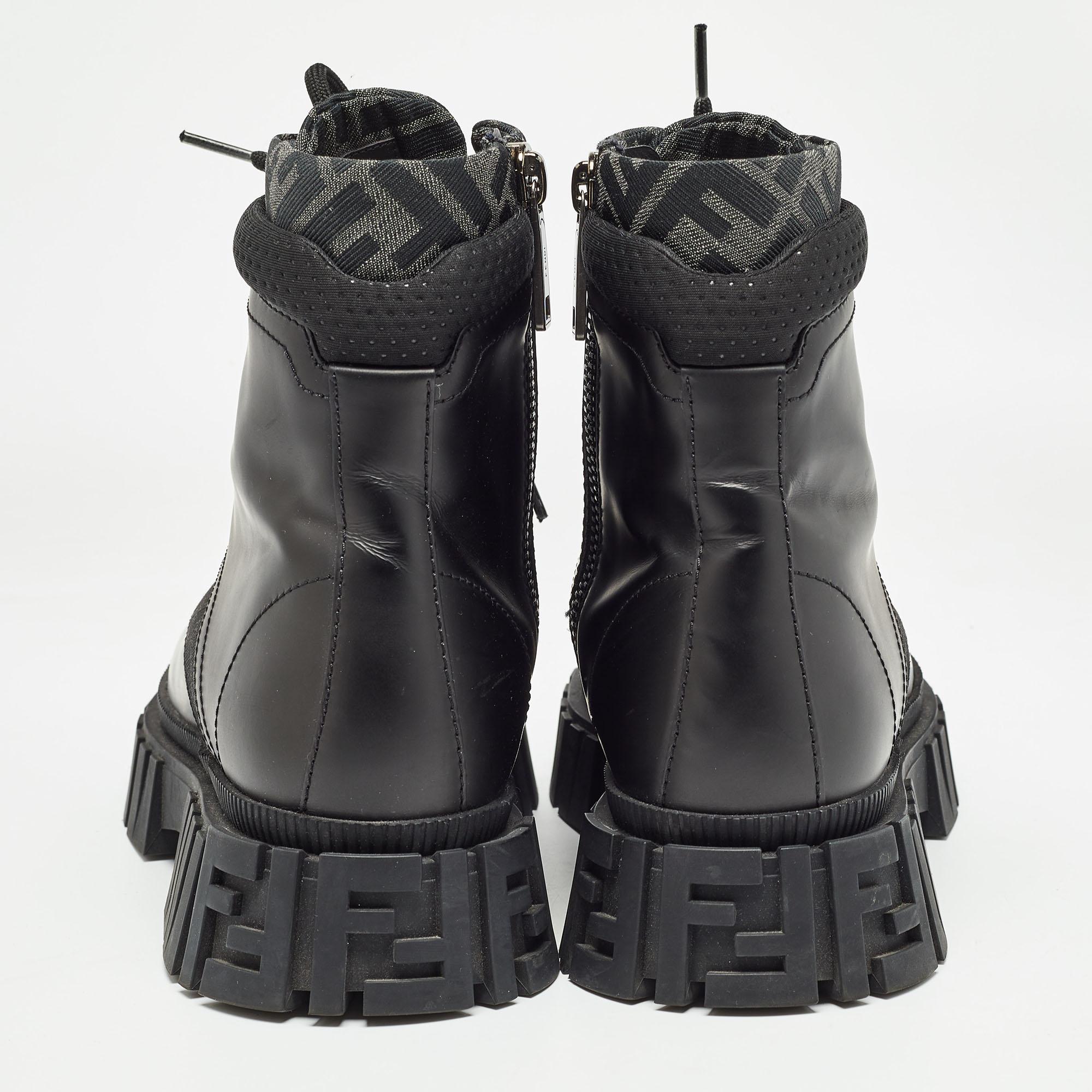 Fendi Black Leather and Canvas Ankle Boots Size 41 For Sale 1
