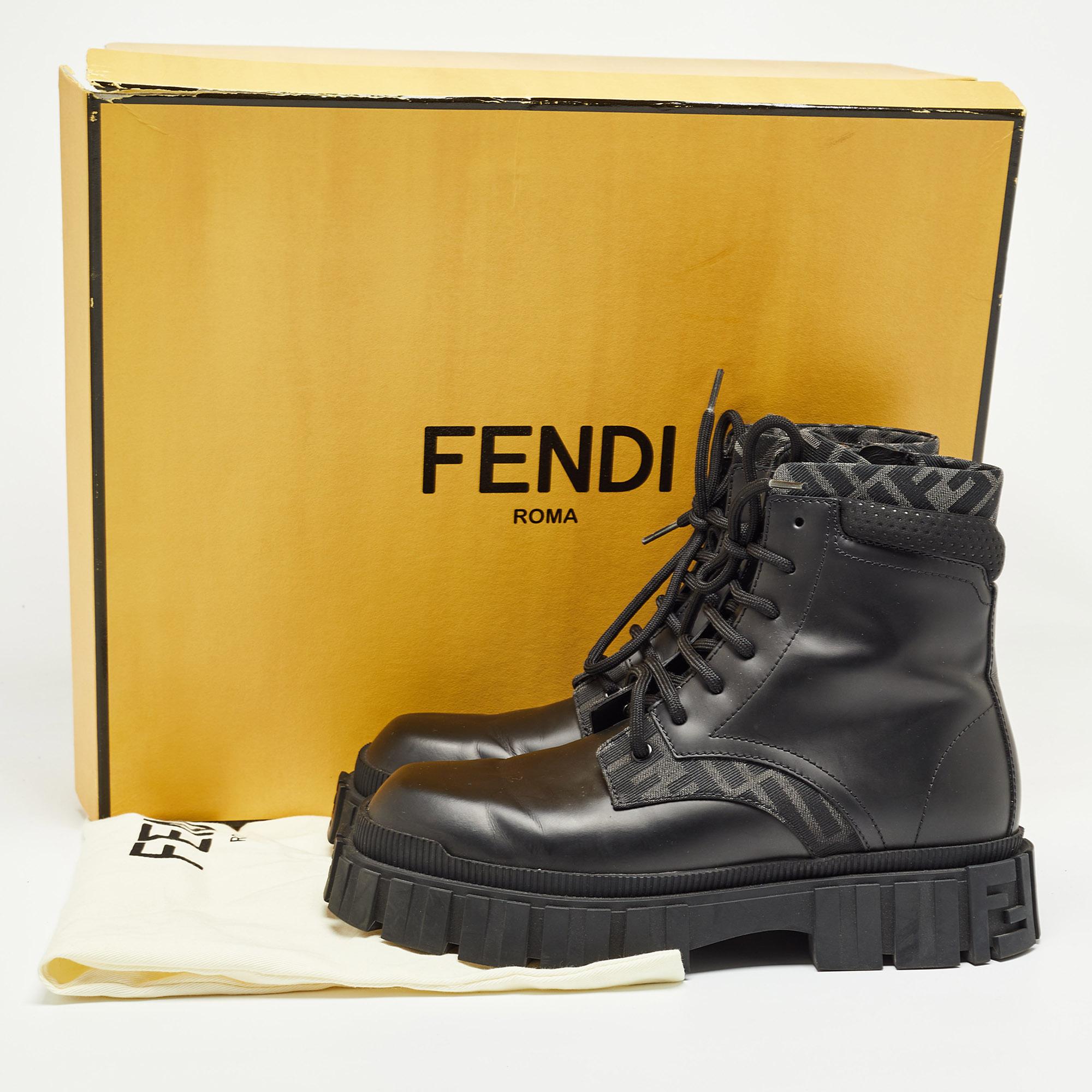 Fendi Black Leather and Canvas Ankle Boots Size 41 For Sale 5