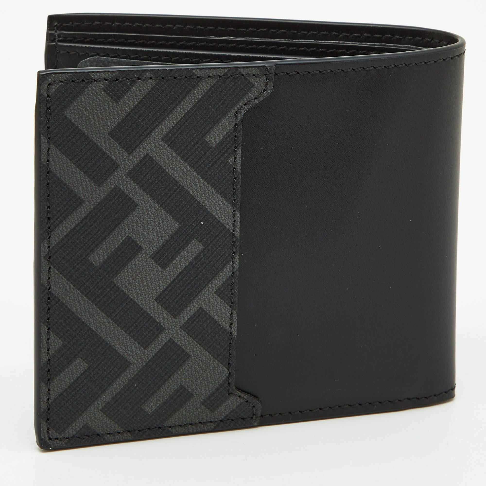 Fendi Black Leather and Coated Canvas Bifold Wallet In New Condition In Dubai, Al Qouz 2