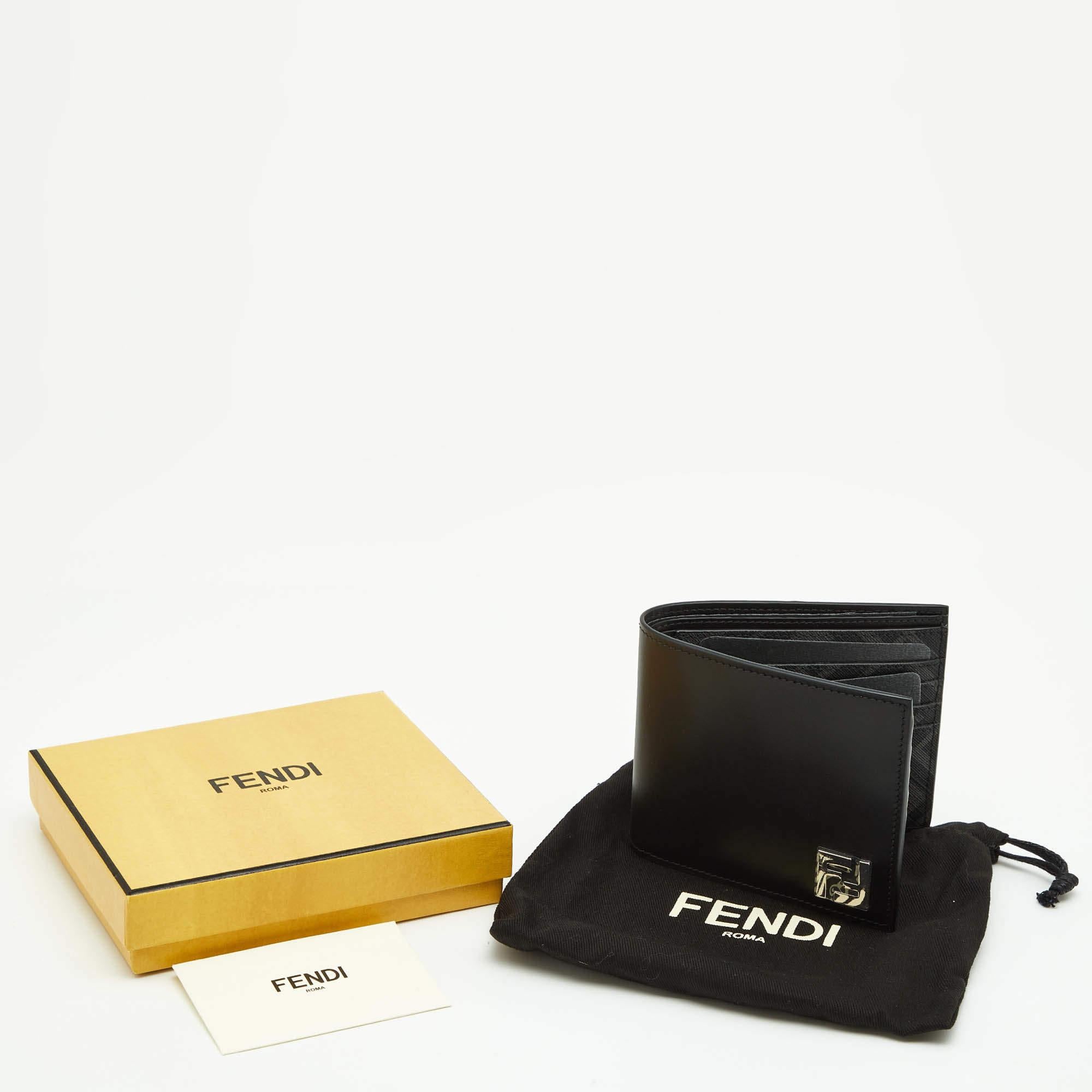 Fendi Black Leather and Coated Canvas Bifold Wallet 5