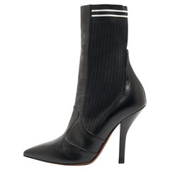 Fendi Black Leather and Fabric Ankle Boots Size 38