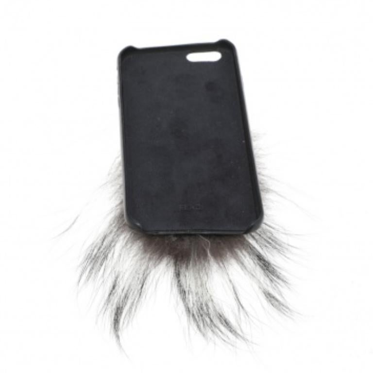 Noir Étui pour iPhone 6 en cuir noir et fourrure de renard Karlito de Fendi en vente