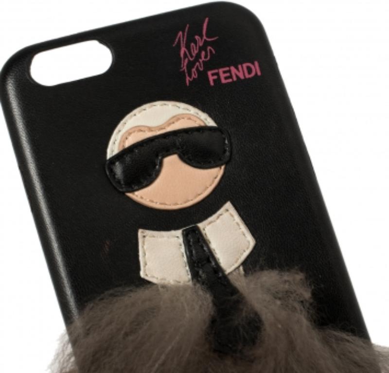 Women's Fendi Black Leather And Fox Fur Karlito iPhone 6 Case For Sale