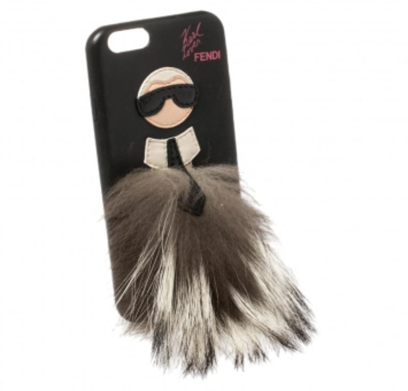Fendi Black Leather And Fox Fur Karlito iPhone 6 Case For Sale 1