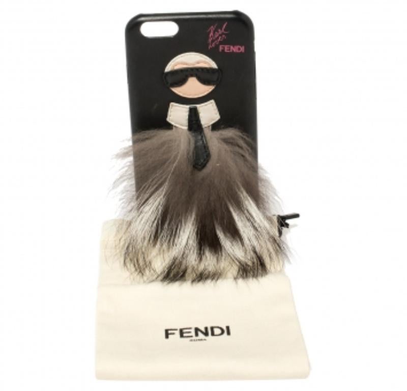 Fendi Black Leather And Fox Fur Karlito iPhone 6 Case For Sale 5