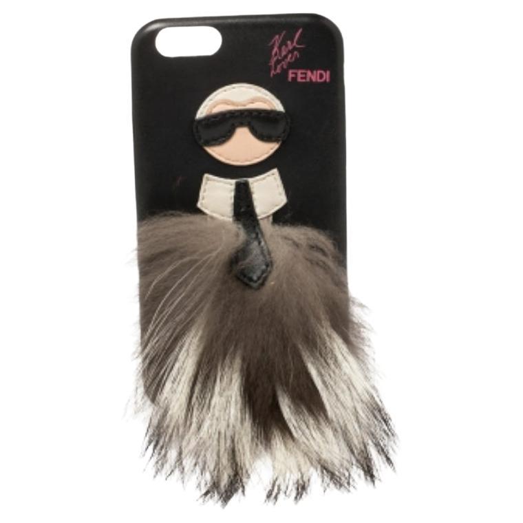 Fendi Black Leather And Fox Fur Karlito iPhone 6 Case For Sale