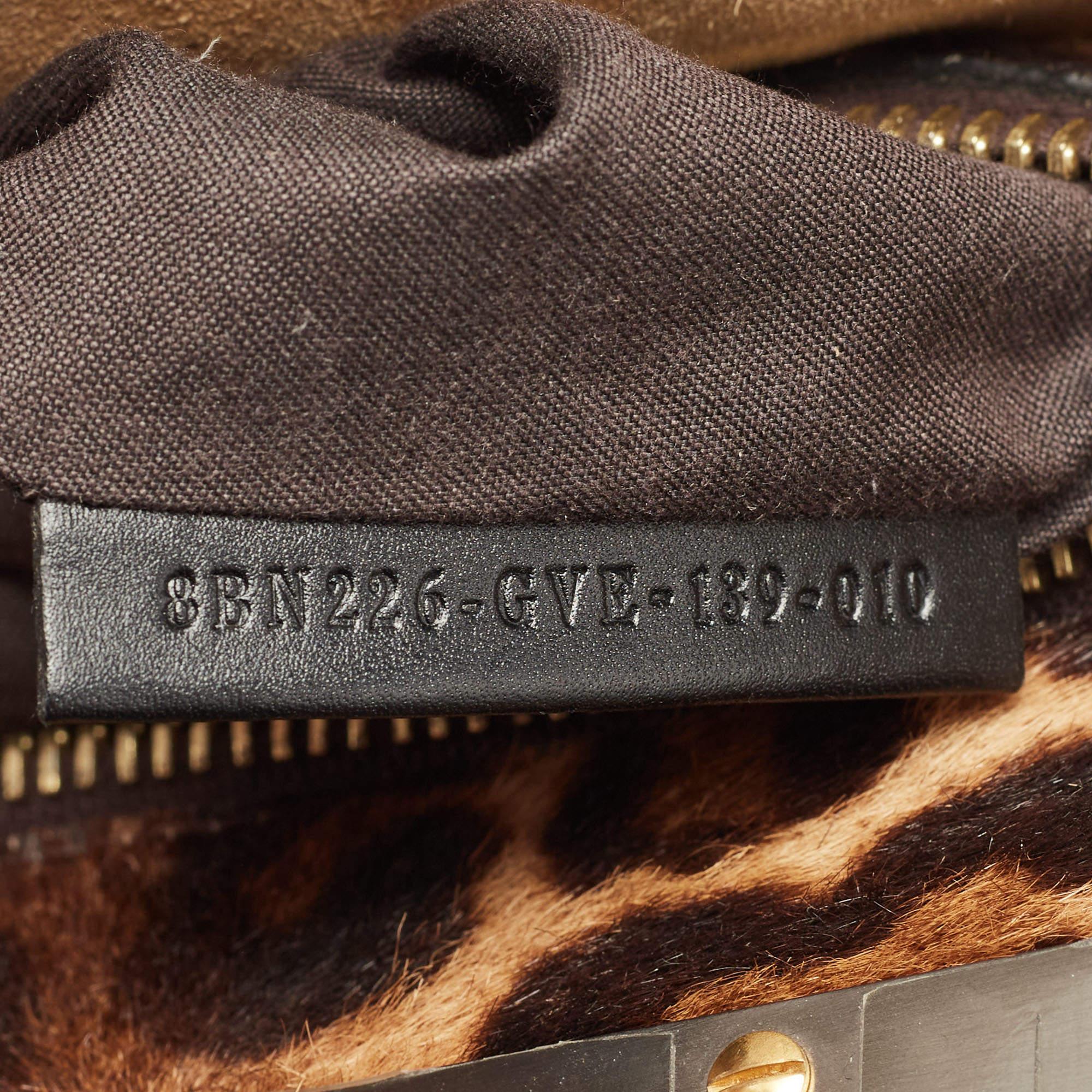 Fendi Black Leather and Leopard Print Calf Hair Interior Medium Peekaboo Top Han 3