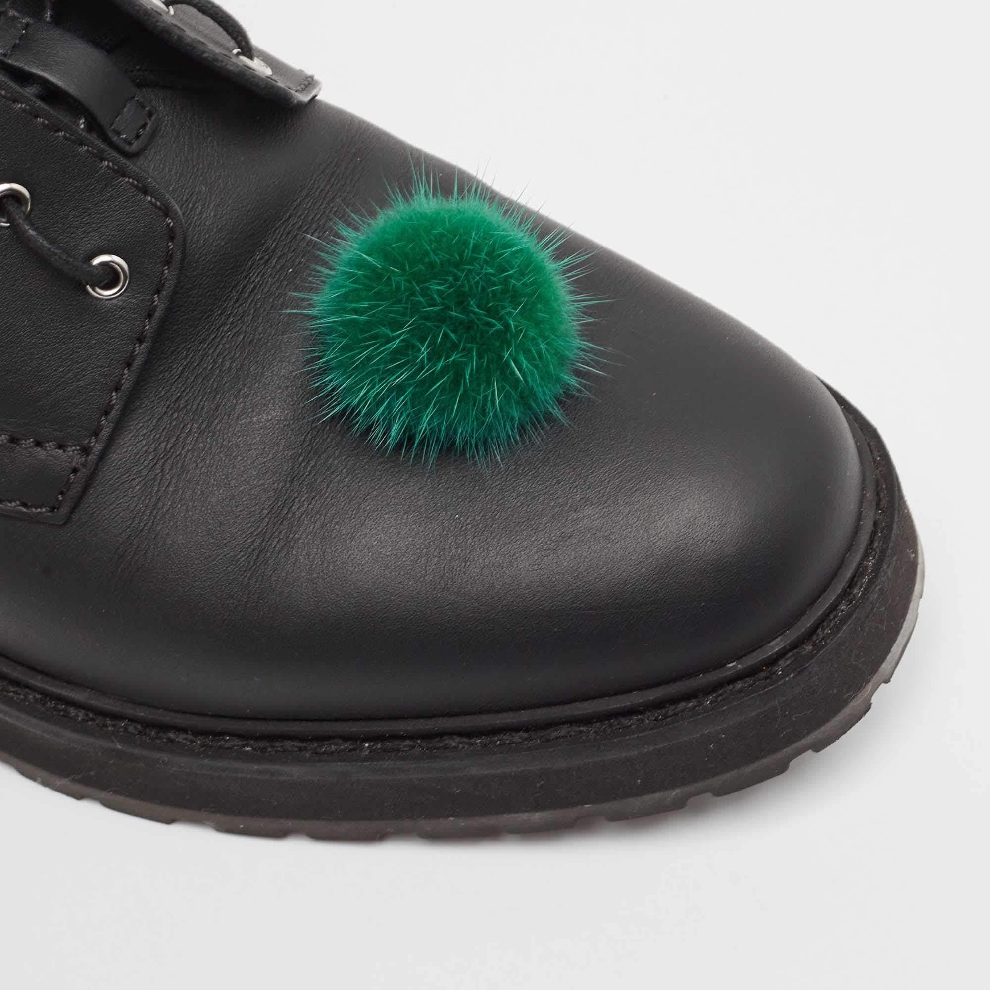 Fendi Black Leather and Mink Pompoms Biker Boots Size 39 3