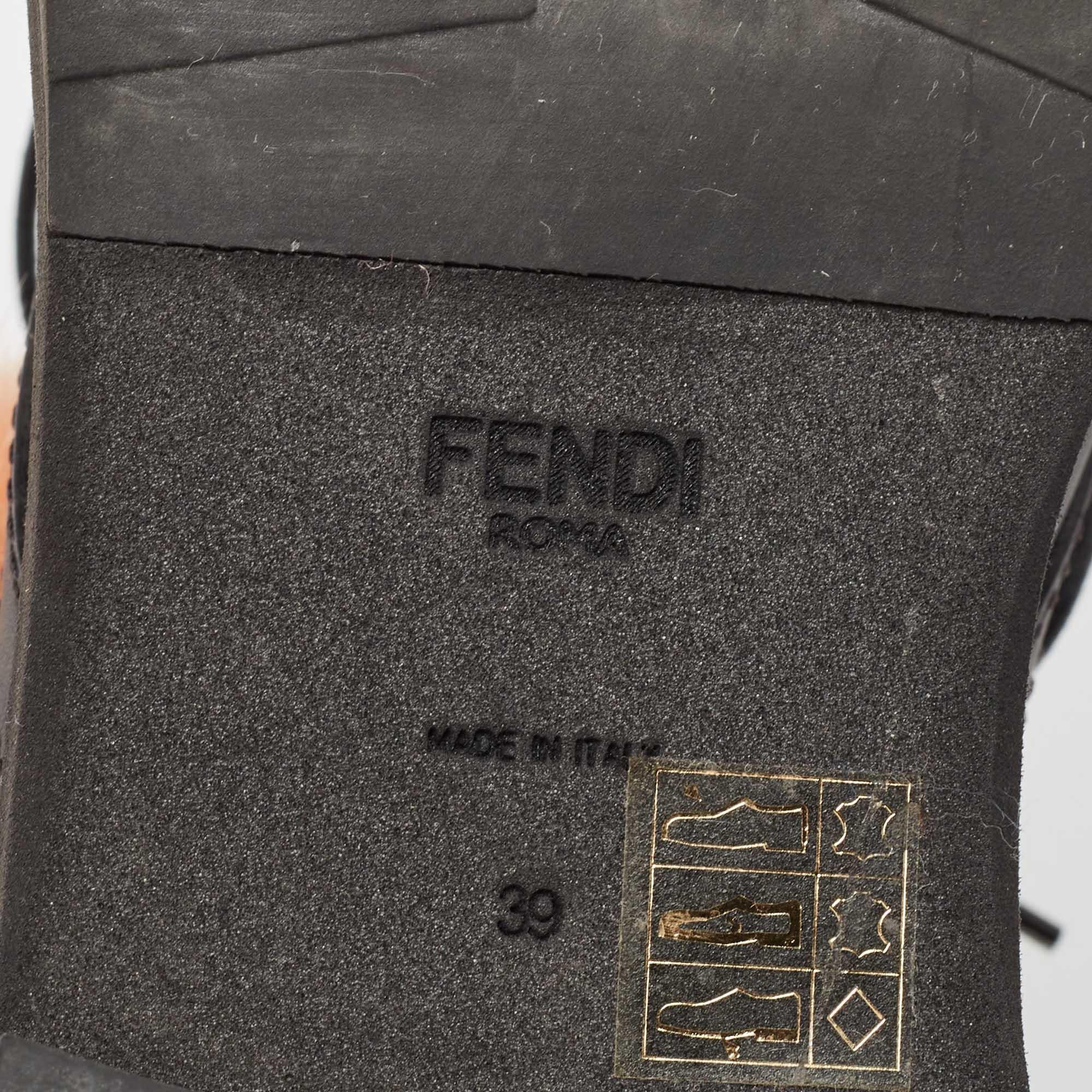 Fendi Black Leather and Mink Pompoms Biker Boots Size 39 4